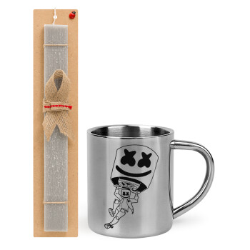 Fortnite Marshmello, Easter Set, metallic thermal cup (300ml) & Easter aromatic flat candle (30cm) (GRAY)