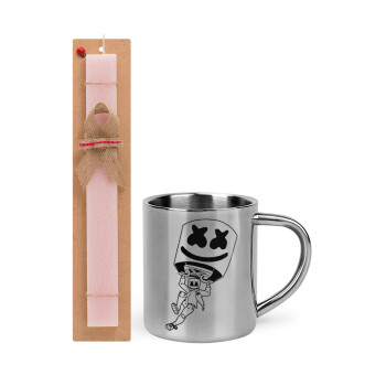 Fortnite Marshmello, Easter Set, metallic thermal cup (300ml) & aromatic flat Easter candle (30cm) (PINK)