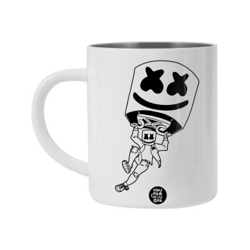 Fortnite Marshmello, Λευκή Ανοξείδωτη Μεταλλική Κούπα 450ml - Διπλού Τοιχώματος 