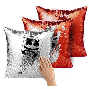 Fortnite Marshmello, Μαξιλάρι καναπέ Μαγικό Κόκκινο με πούλιες 40x40cm περιέχεται το γέμισμα