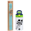 Easter Set, Children's thermal stainless steel bottle with safety straw, green/blue (350ml) & aromatic flat Easter candle (30cm) (TURQUOISE)