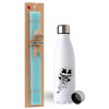 Easter Set, metallic stainless steel water bottle (750ml) & aromatic flat Easter candle (30cm) (TURQUOISE)