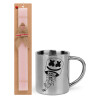 Easter Set, metallic thermal cup (300ml) & aromatic flat Easter candle (30cm) (PINK)