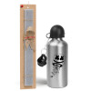 Easter Set, metallic silver aluminum water bottle (500ml) & aromatic flat Easter candle (30cm) (GRAY)