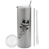 Tumbler stainless steel Silver 600ml, with metal straw & cleaning brush