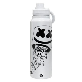Fortnite Marshmello, 1L Stainless Steel Thermal Bottle with Phone Holder & Double Wall Insulation