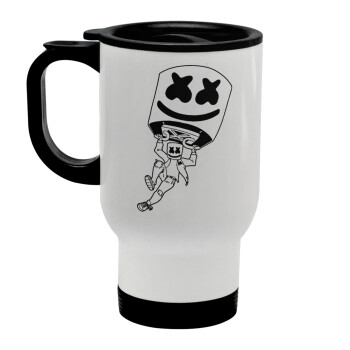 Fortnite Marshmello, Κούπα ταξιδιού ανοξείδωτη με καπάκι, διπλού τοιχώματος (θερμό) λευκή 450ml