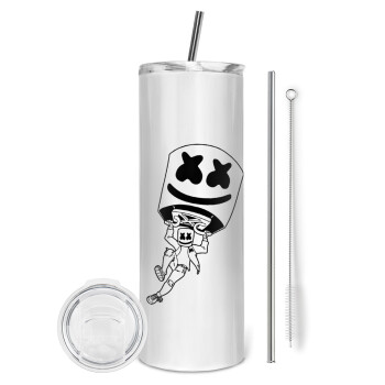 Fortnite Marshmello, Eco friendly stainless steel tumbler 600ml, with metal straw & cleaning brush