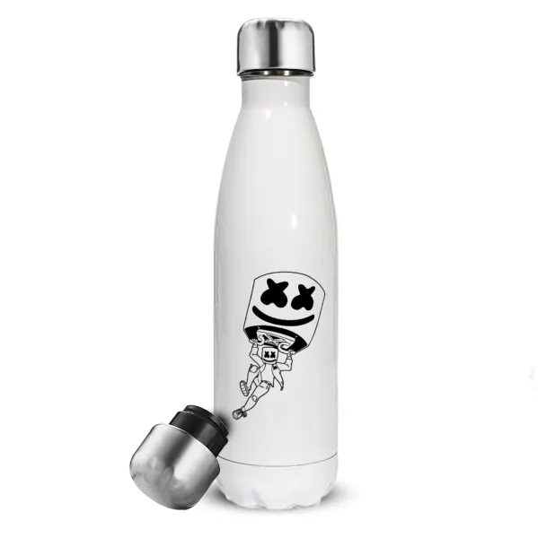 Fortnite Marshmello — Μεταλλικό παγούρι θερμός Λευκό (Stainless steel), διπλού τοιχώματος, 500ml