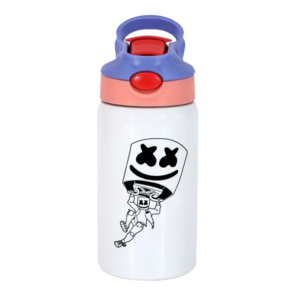 Fortnite Marshmello — Children's hot water bottle, stainless steel, with safety straw, pink/purple (350ml)