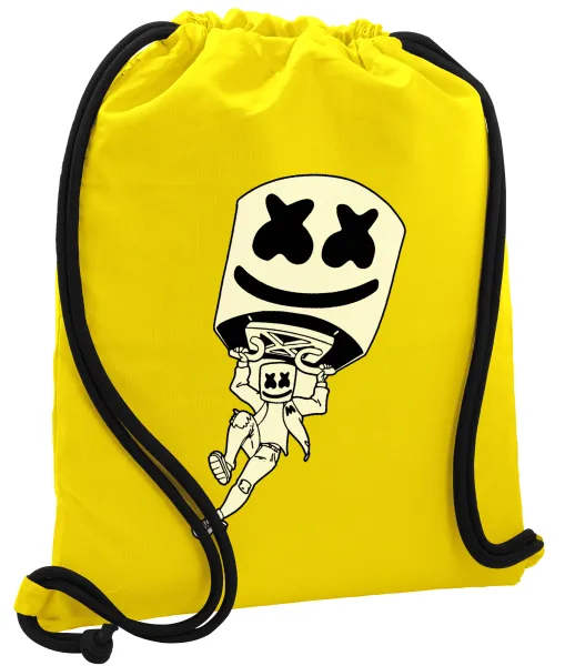 Fortnite Marshmello — Backpack pouch GYMBAG Yellow, with pocket (40x48cm) & thick cords