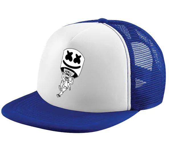Fortnite Marshmello — Adult Soft Trucker Hat with Blue/White Mesh (POLYESTER, ADULT, UNISEX, ONE SIZE)