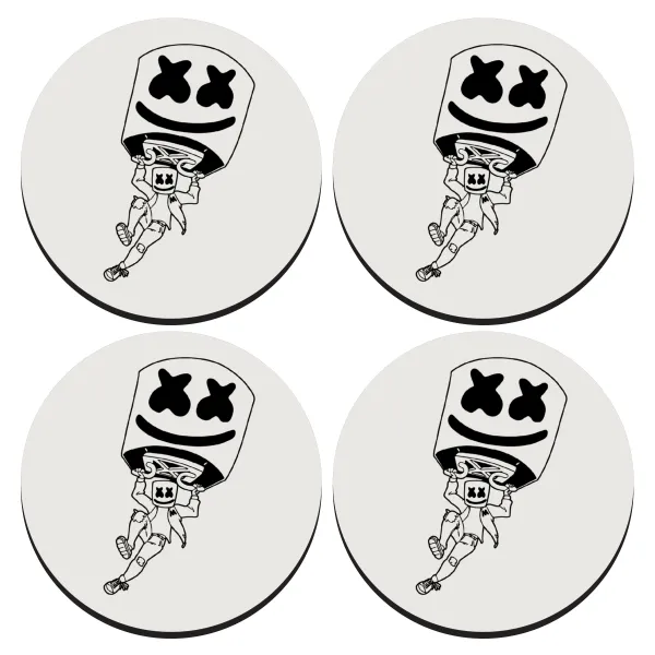 Fortnite Marshmello — SET of 4 round wooden coasters (9cm)