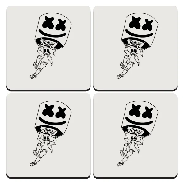 Fortnite Marshmello — Set of 4 square wooden coasters (9cm)
