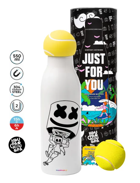 Fortnite Marshmello — Tennis ball Metal mug thermos White, double wall, 550ml