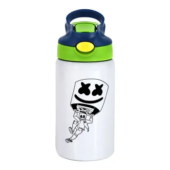 Fortnite Marshmello, Children's hot water bottle, stainless steel, with safety straw, green, blue (350ml)