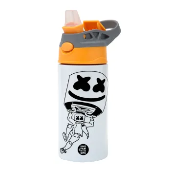 Fortnite Marshmello, Children's hot water bottle, stainless steel, with safety straw, Orange/Grey (360ml) BPA-FREE