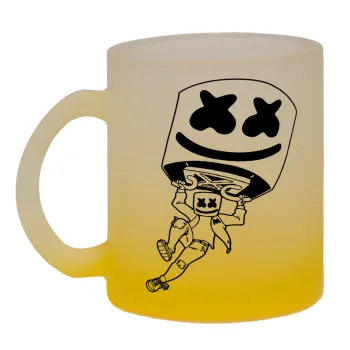 Fortnite Marshmello, Κούπα γυάλινη δίχρωμη με βάση το κίτρινο ματ, 330ml