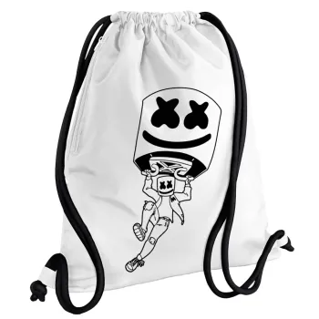 Fortnite Marshmello, Backpack pouch GYMBAG white, with pocket (40x48cm) & thick cords