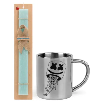 Fortnite Marshmello, Easter Set, metallic thermal cup (300ml) & aromatic flat Easter candle (30cm) (TURQUOISE)