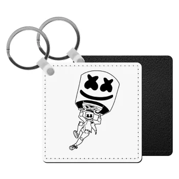 Fortnite Marshmello, Μπρελόκ Δερματίνη, τετράγωνο ΜΑΥΡΟ (5x5cm)