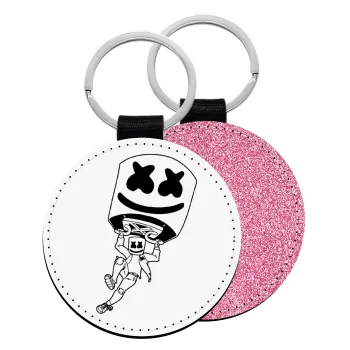 Fortnite Marshmello, Μπρελόκ Δερματίνη, στρογγυλό ΡΟΖ (5cm)