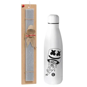Fortnite Marshmello, Easter Set, metallic stainless thermos bottle (500ml) & scented flat Easter candle (30cm) (GRAY)