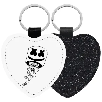 Fortnite Marshmello, Μπρελόκ PU δερμάτινο glitter καρδιά ΜΑΥΡΟ