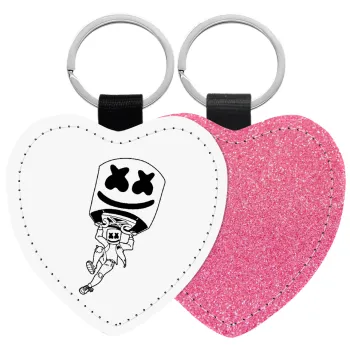 Fortnite Marshmello, Μπρελόκ PU δερμάτινο glitter καρδιά ΡΟΖ