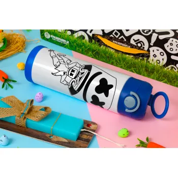 Fortnite Marshmello, Easter candle, Childrens hot water bottle, stainless steel, with safety straw, BLUE (500ml)