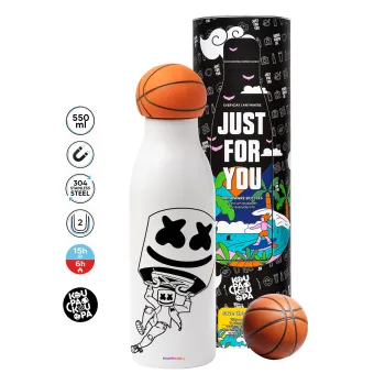 Fortnite Marshmello, Μπάλα μπάσκετ μεταλλικό παγούρι θερμός, διπλού τοιχώματος, 550ml
