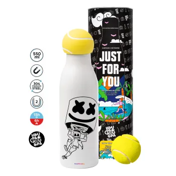 Fortnite Marshmello, Μπάλα τένις μεταλλικό παγούρι θερμός, διπλού τοιχώματος, 550ml