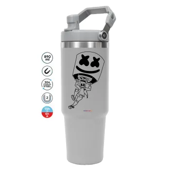 Fortnite Marshmello, ΓΚΡΙ χρώματος Θερμός Ανοξείδωτο 890ml (30oz) με χερούλι
