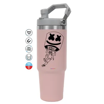 Fortnite Marshmello, ΡΟΖ χρώματος Θερμός Ανοξείδωτο 890ml (30oz) με χερούλι