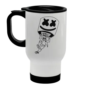 Fortnite Marshmello, Stainless steel travel mug with lid, double wall white 450ml