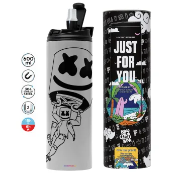 Fortnite Marshmello, Tumbler stainless steel GREY 600ml