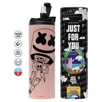 Fortnite Marshmello, Tumbler stainless steel PINK 600ml