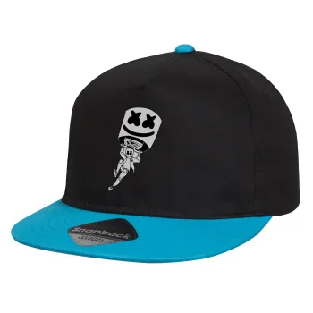 Fortnite Marshmello, Child's Flat Snapback Hat, Black/Blue (100% COTTON, CHILD, UNISEX, ONE SIZE)