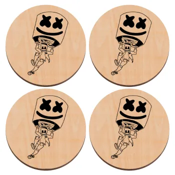 Fortnite Marshmello, ΣΕΤ x4 Σουβέρ ξύλινα στρογγυλά plywood (9cm)