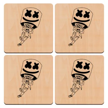 Fortnite Marshmello, ΣΕΤ x4 Σουβέρ ξύλινα τετράγωνα plywood (9cm)
