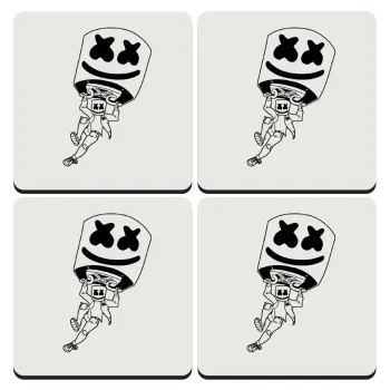 Fortnite Marshmello, ΣΕΤ 4 Σουβέρ ξύλινα τετράγωνα (9cm)