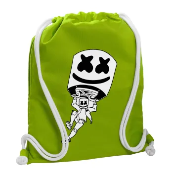 Fortnite Marshmello, Backpack bag GYMBAG LIME GREEN, with pocket (40x48cm) & thick cords