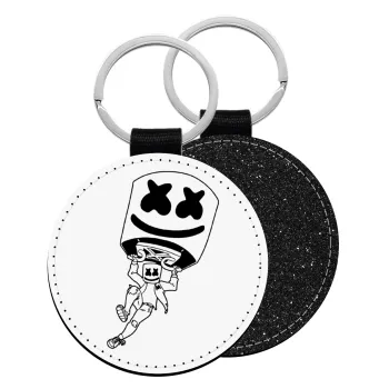 Fortnite Marshmello, Μπρελόκ Δερματίνη, στρογγυλό ΜΑΥΡΟ (5cm)