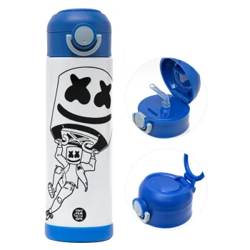 Fortnite Marshmello, Παιδικό παγούρι θερμό, ανοξείδωτο, με καλαμάκι ασφαλείας, ΜΠΛΕ (500ml)