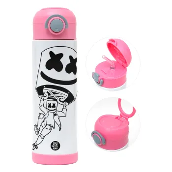 Fortnite Marshmello, Παιδικό παγούρι θερμό, ανοξείδωτο, με καλαμάκι ασφαλείας, ΡΟΖ (500ml)