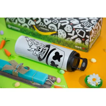 Fortnite Marshmello, Πασχαλινή Λαμπάδα με Travel Tumbler θερμό με διπλό καπάκι (600ml, BPA free) & κερί αρωματικό πλακέ (30cm) (ΤΙΡΚΟΥΑΖ)