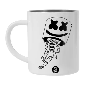 Fortnite Marshmello, Λευκή Ανοξείδωτη Μεταλλική Κούπα 450ml - Διπλού Τοιχώματος 