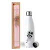 Easter Set, metallic stainless steel water bottle (750ml) & scented flat Easter candle (30cm) (PINK)