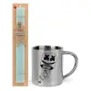 Easter Set, metallic thermal cup (300ml) & aromatic flat Easter candle (30cm) (TURQUOISE)