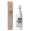 Easter Set, metallic stainless thermos bottle (500ml) & scented flat Easter candle (30cm) (GRAY)